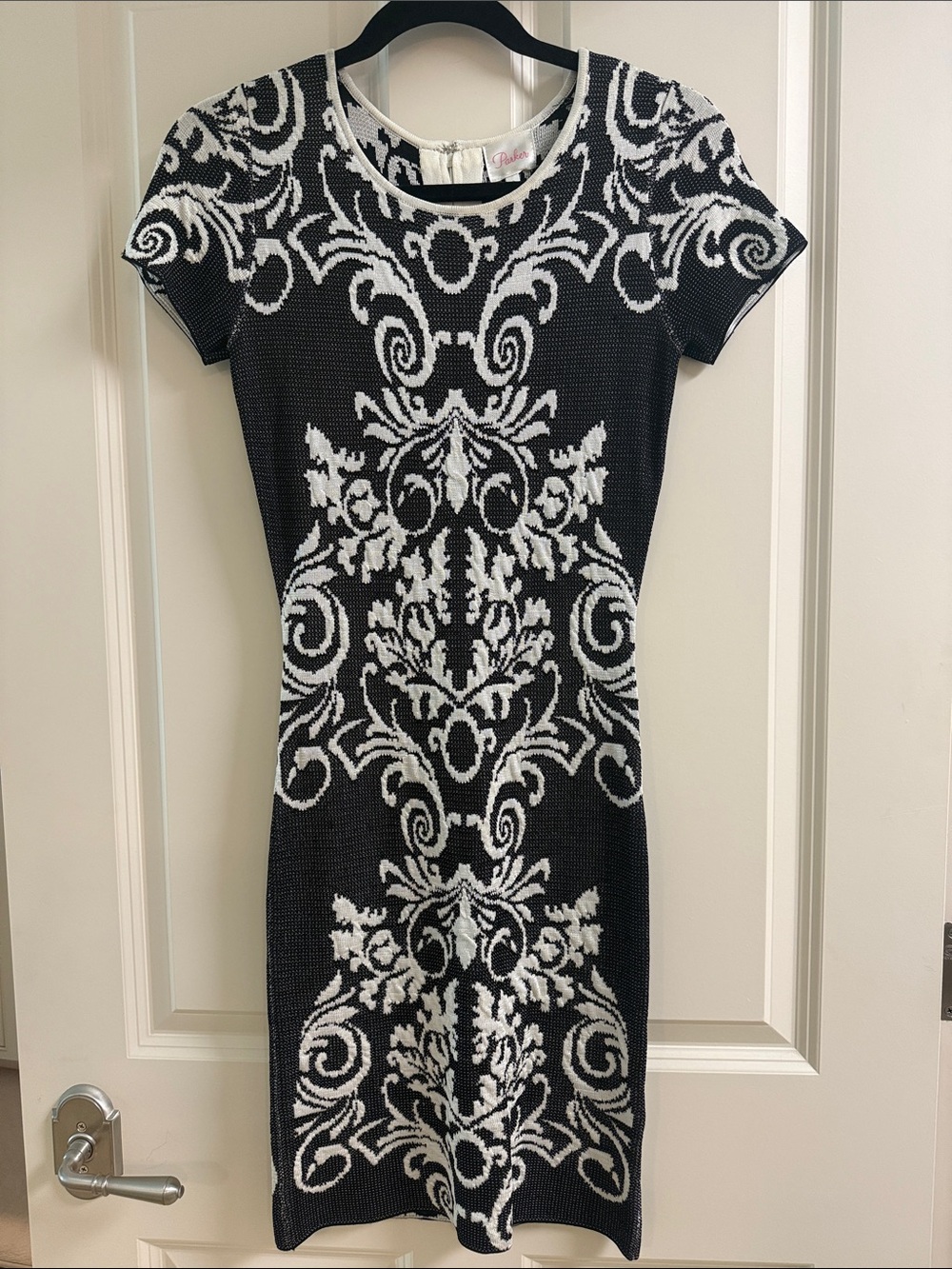 Black & White Knit Dress with scroll pattern